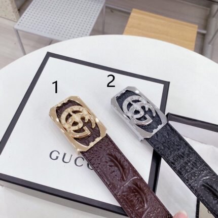 Gucci square double G buckle crocodile pattern belt, simple and elegant, elegant and fashionable