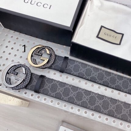 Gucci two-color buckle black textured belt, simple and elegant, noble and elegant