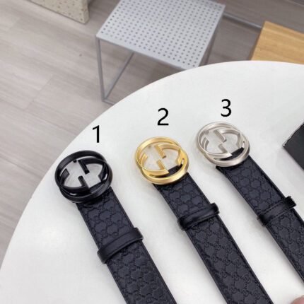 Gucci classic double G buckle black textured belt, simple and elegant, noble and luxurious