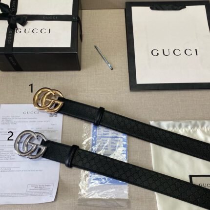 Gucci classic double G buckle black textured belt, simple and elegant, noble and extraordinary