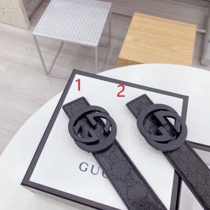 Gucci black double G buckle black textured belt, simple and elegant, low-key luxury