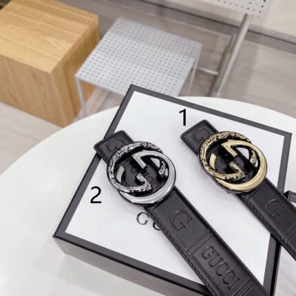 Gucci classic double G buckle black textured belt, simple and elegant, low-key luxury