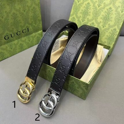 Gucci double G buckle black textured belt, simple, noble and elegant