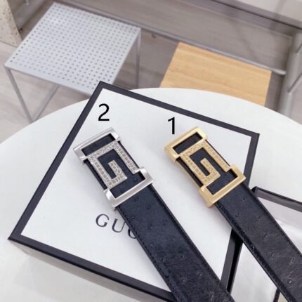 Gucci square buckle black textured belt, simple and elegant, exquisite and luxurious