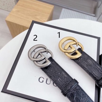 Gucci double G crocodile pattern black belt, simple and elegant, noble and luxurious