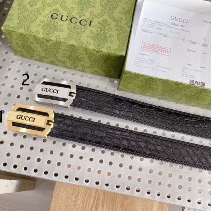 Gucci square buckle black crocodile pattern belt, simple and elegant, gorgeous and noble