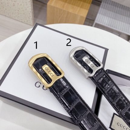 Gucci square buckle black crocodile pattern belt, simple and elegant, low-key luxury