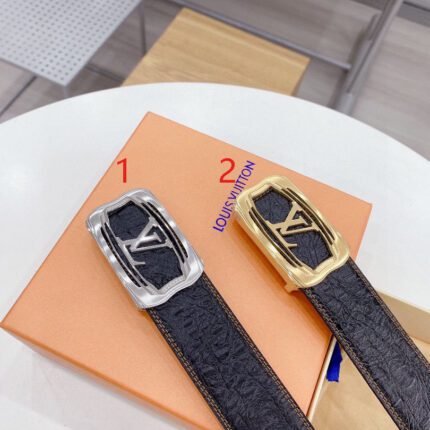 Louis Vuitton square buckle black belt, simple and elegant, low-key luxury