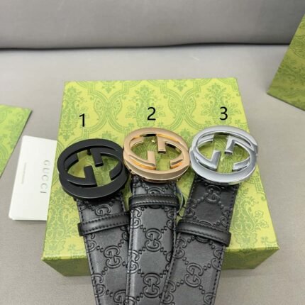 Gucci luxury black textured belt, simple and elegant, low-key and luxurious