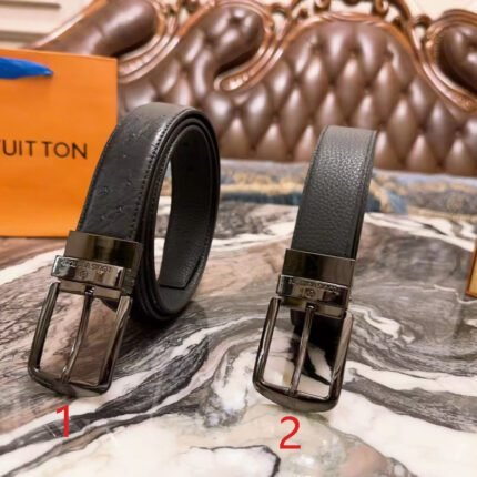 Louis Vuitton silver square buckle black belt, simple and elegant, low-key luxury