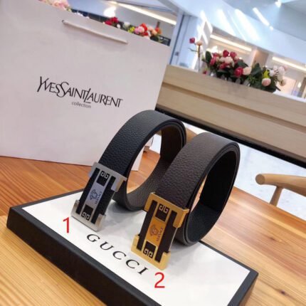 Versace Classic Square Buckle Black Belt Simple and Elegant, Low key Luxury