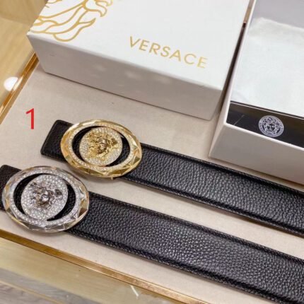 Versace Classic Round Buckle Black Belt, Simple and Elegant, Low key Luxury