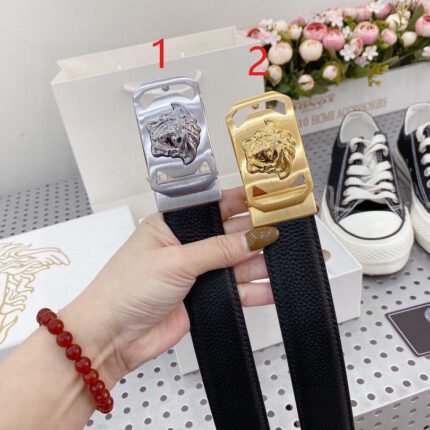 Versace Classic Square Buckle Black Belt Simple and Elegant, Low key Luxury