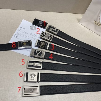 Versace Silver Square Buckle Black Belt Simple and Elegant, Low key Luxury