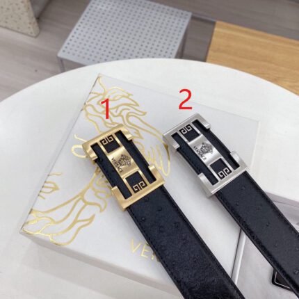 Versace Classic Square Buckle Black Belt Simple and Elegant, Low key Luxury