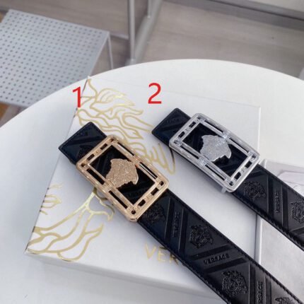 Versace Classic Square Buckle Black Texture Belt Simple, Elegant, Exquisite, and Elegant