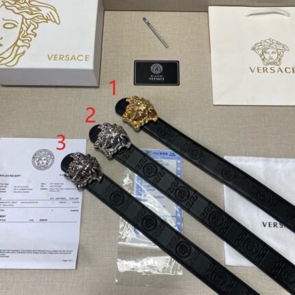 Versace Classic Medusa Relief Buckle with Black Texture Belt, Simple, Atmospheric, Exquisite, Elegant