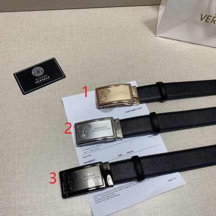 Versace Classic Square Buckle Black Belt Simple, Elegant, Exquisite, and Elegant