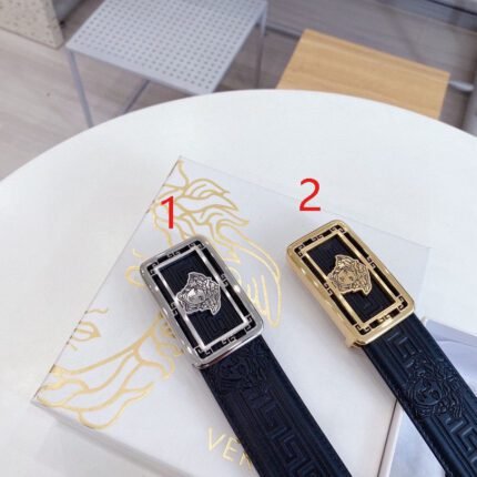 Versace Classic Square Buckle Black Texture Belt Simple, Grand, Noble, and Elegant