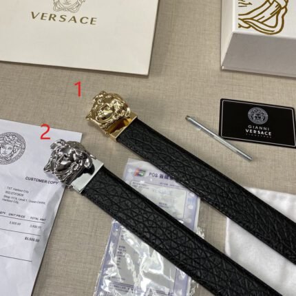 Versace Classic Medusa Relief Buckle Black Texture Belt Simple, Grand, Noble, Elegant
