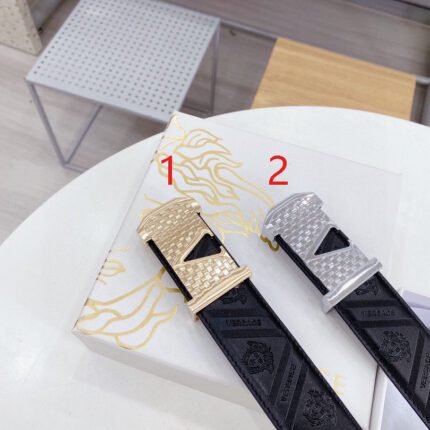 Versace Classic Square Buckle Black Texture Belt Classic Fashion Low key Luxury