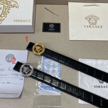 Versace Classic Round Buckle Black Belt Classic Fashion Low key Luxury