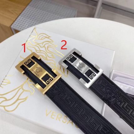 Versace Square Buckle Black Texture Belt Classic Fashion Low key Luxury