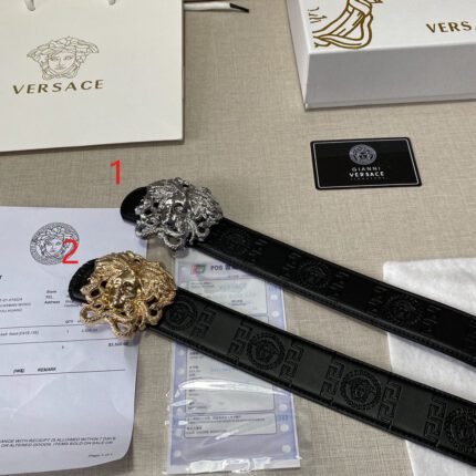 Versace Medusa Square Buckle Black Texture Belt Classic Fashion Exquisite Elegance