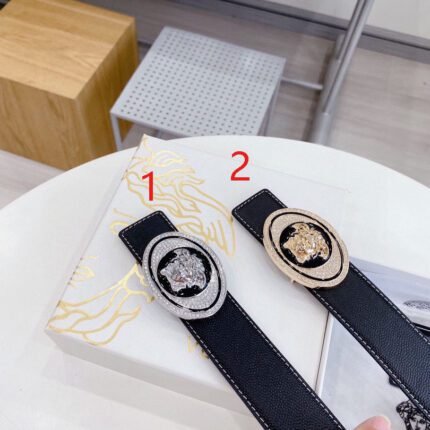 Versace Classic Round Buckle Black Belt Classic Fashion Exquisite Elegance