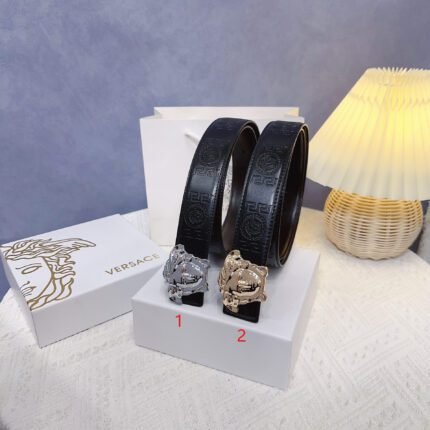 Versace Classic Medusa Relief Ring Buckle Black Texture Belt Classic Fashion Noble Luxury