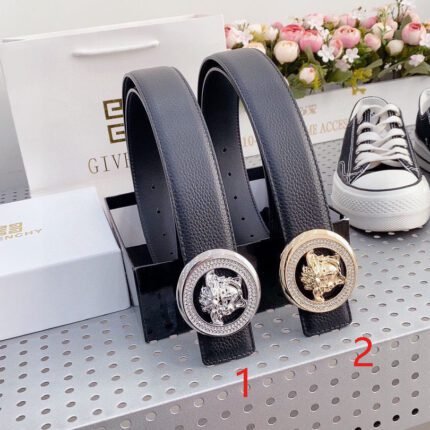 Versace Classic Circular Buckle Black Belt Classic Fashion Noble and Elegant