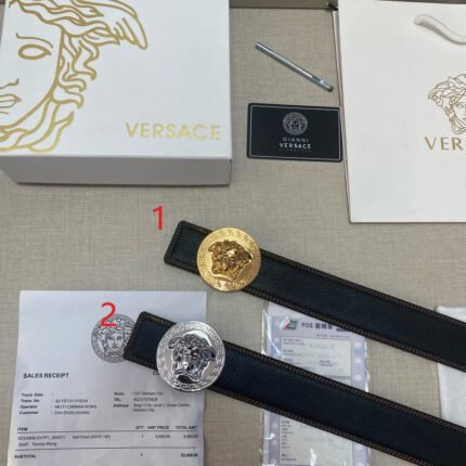 Versace Classic Circular Buckle Black Belt Classic Fashion Noble and Elegant