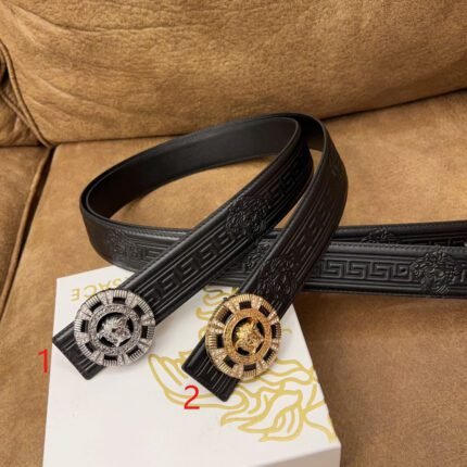 Versace Classic Circular Buckle Black Texture Belt Simple, Fashionable, Noble, and Elegant