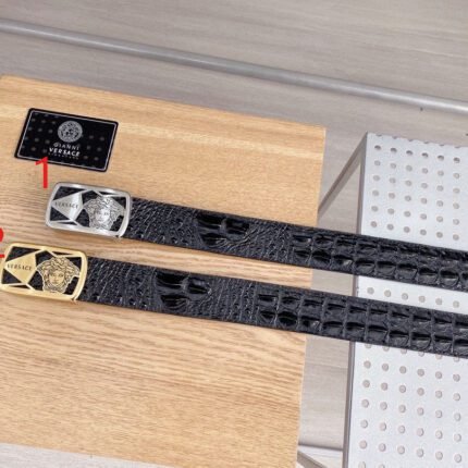 Versace Classic Square Ring Buckle Black Crocodile Pattern Belt Simple, Fashionable, Noble, and Elegant