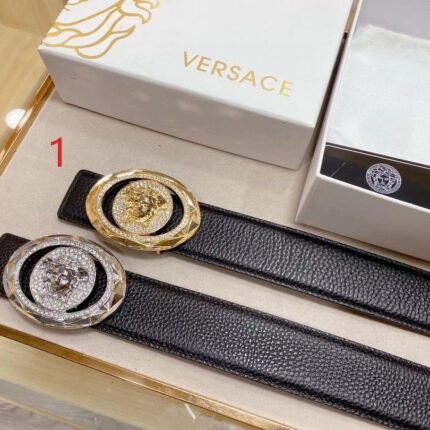 Versace Classic Circular Buckle Black Belt Simple, Fashionable, Noble, and Elegant
