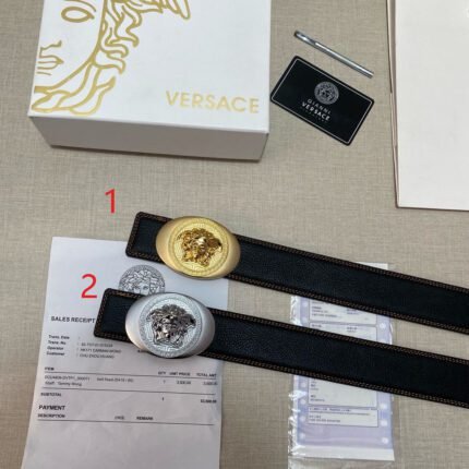 Versace Classic Circular Buckle Black Belt Simple, Fashionable, Noble, and Elegant