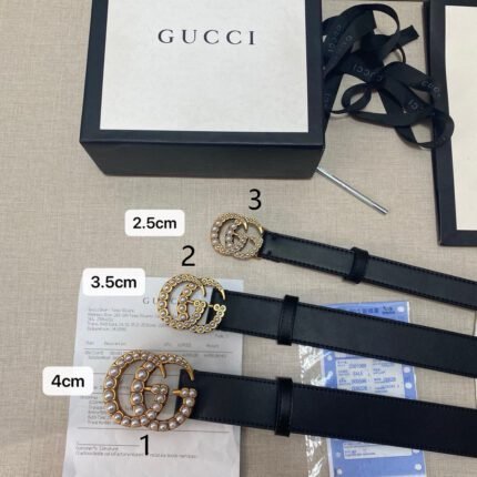 Gucci pearl metal double G black belt, simple and elegant, noble and luxurious