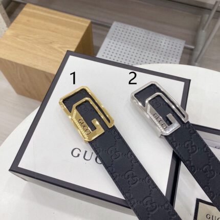Gucci classic square buckle black textured belt, simple and elegant, low-key luxury