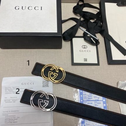 Gucci luxury double G buckle black belt, simple and elegant, high-end luxury