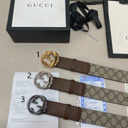 Gucci classic double G buckle brown beige belt, simple and elegant, noble and elegant