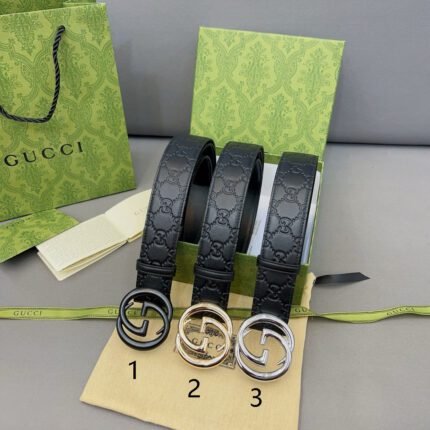 Gucci double G buckle black textured belt, simple and elegant, exquisite and luxurious