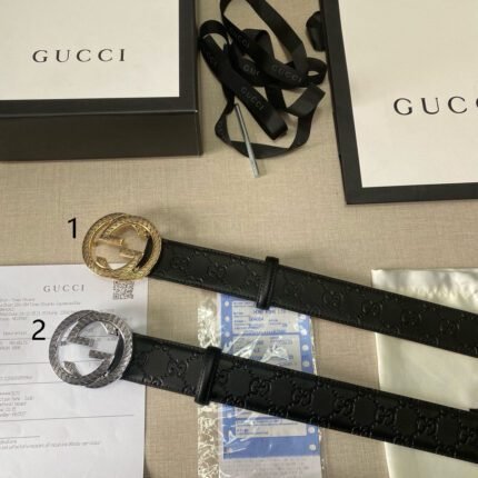 Gucci classic double G buckle black textured belt, simple and elegant, noble and luxurious