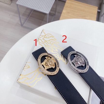 Versace Classic Round Buckle Black Belt Simple, Elegant, Exquisite, and Elegant