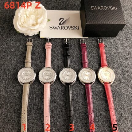 SWAROVSKI watch with a minimalist circular small dial and leather strap