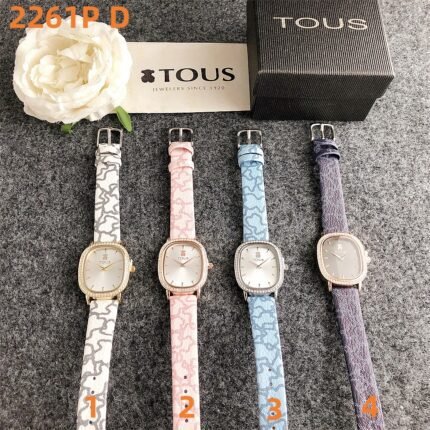 TOUS women's light luxury square diamond inlaid dial leather strap