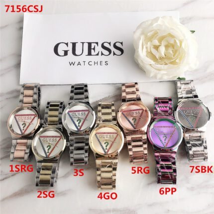GUESS watch circular minimalist dial steel strap