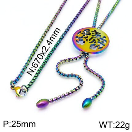 TOUS stainless steel colored coral shaped round pendant necklace