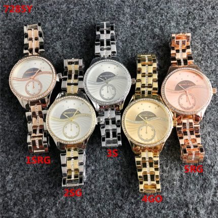 MK watch circular minimalist dial with diamond border metal strap