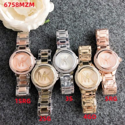 MK watch circular minimalist diamond border dial metal strap