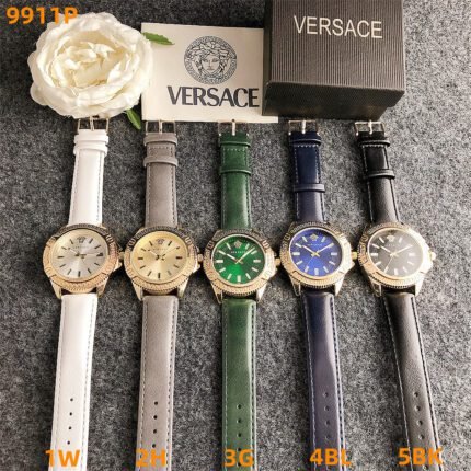 VERSACE watch circular minimalist dial leather strap